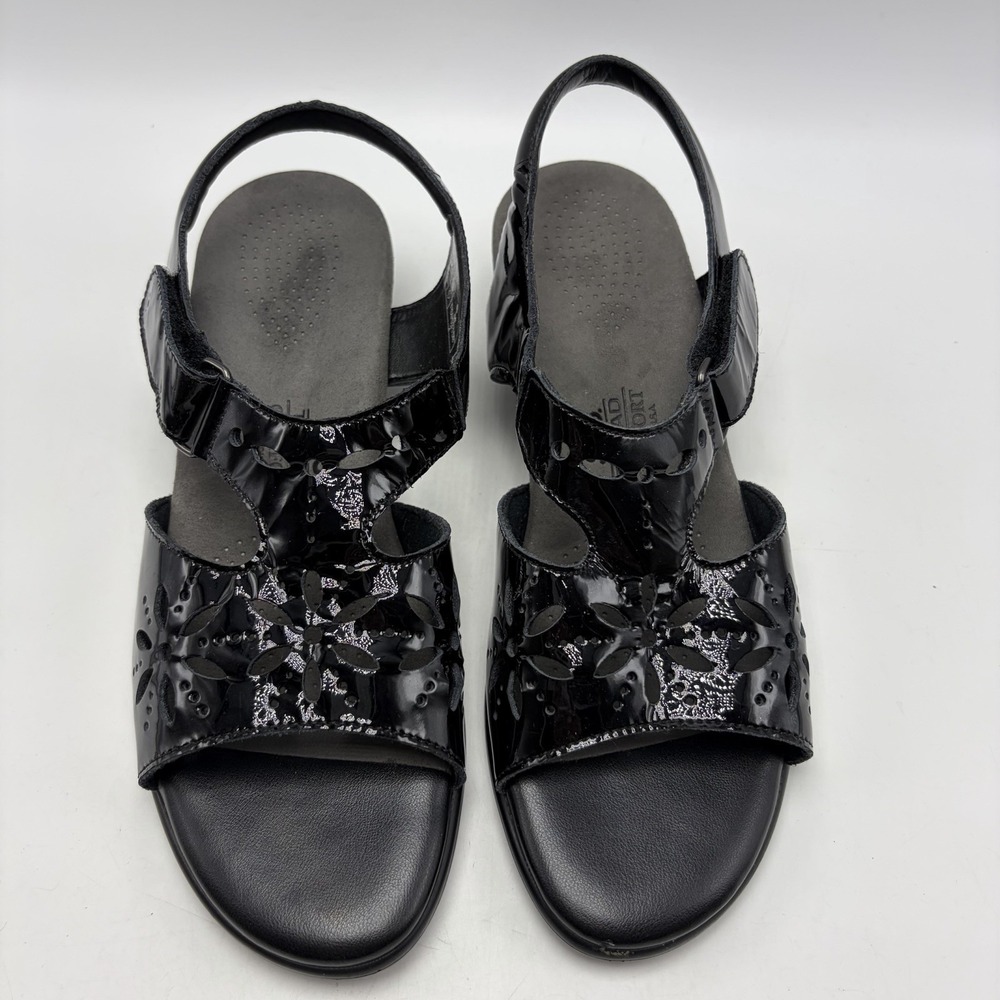 SAS Sunburst Sandal Womens 8 M Black Patent Leather Heel Strap Comfort Made USA